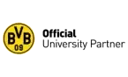 Rundes schwarz gelbes Logo mit Schriftzug Official University Partner