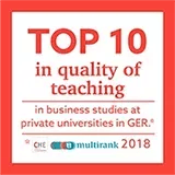 Top 10 in quality of teaching in business studies at private universities in GER. multirank 2018