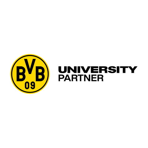 Rundes gelb schwarzes Logo mit dem Schriftzug Official University Partner