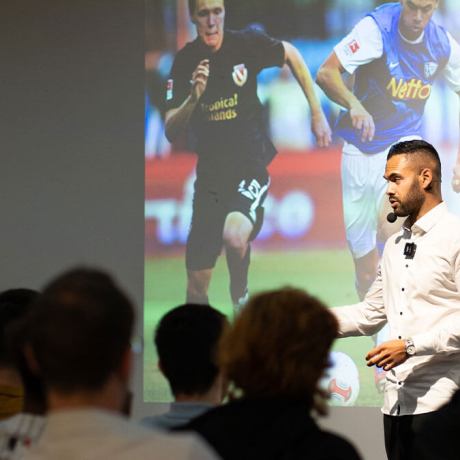 Ex-footballer presents to students