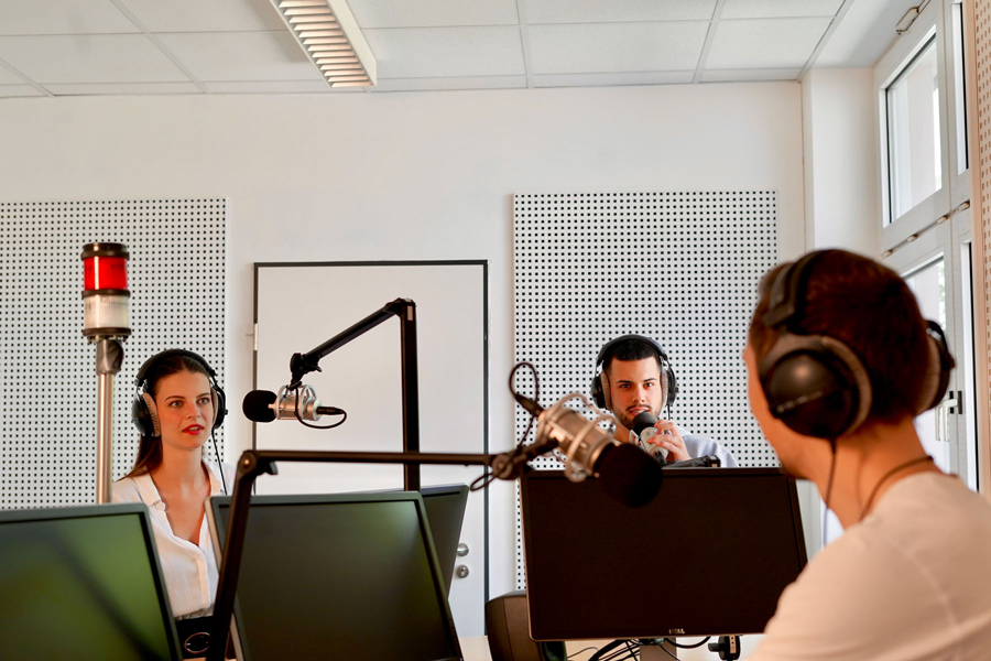 students using a recording studio